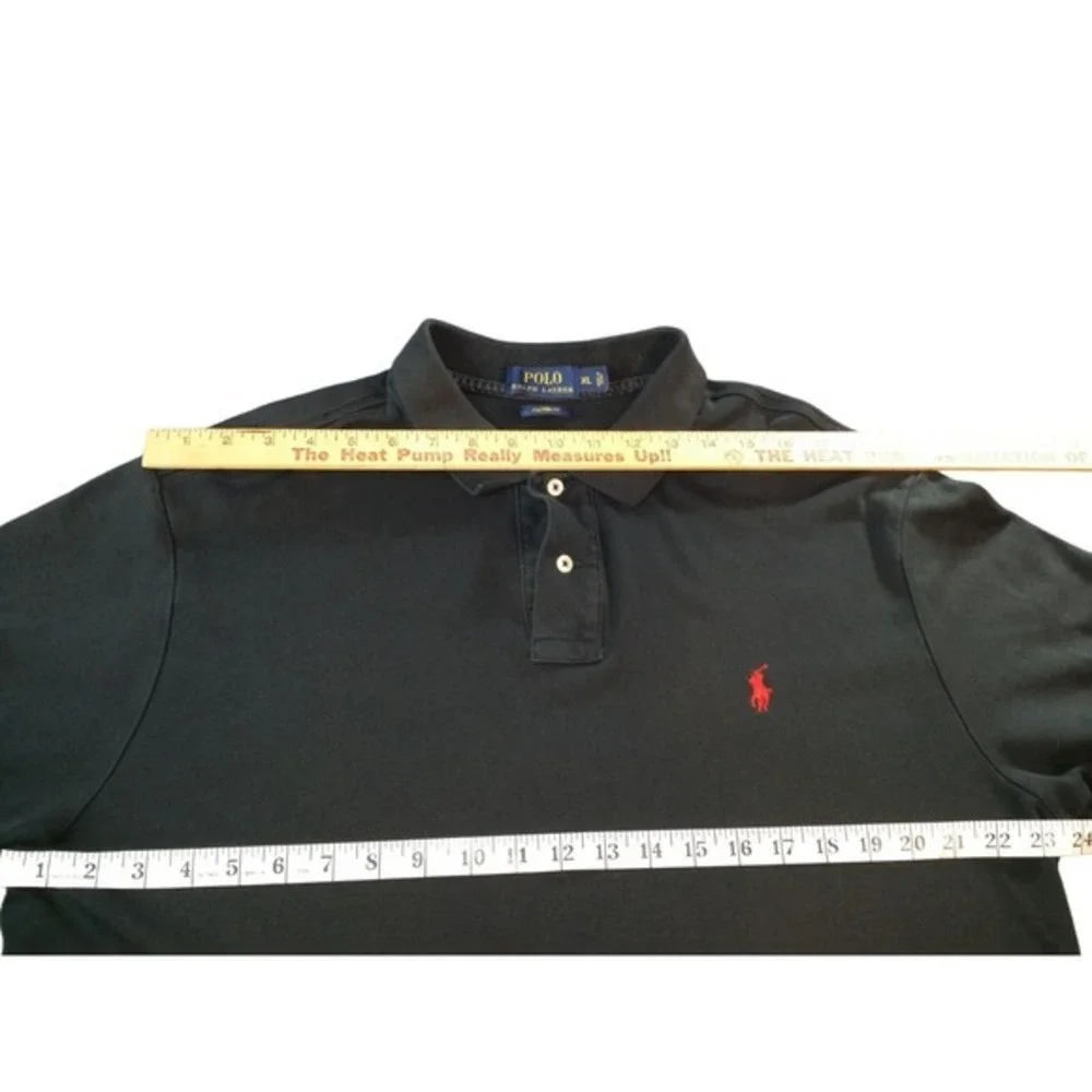 Polo Ralph Lauren Mens XL‎ Black Custom Fit Polo Shirt Short Sleeve Red Pony Top